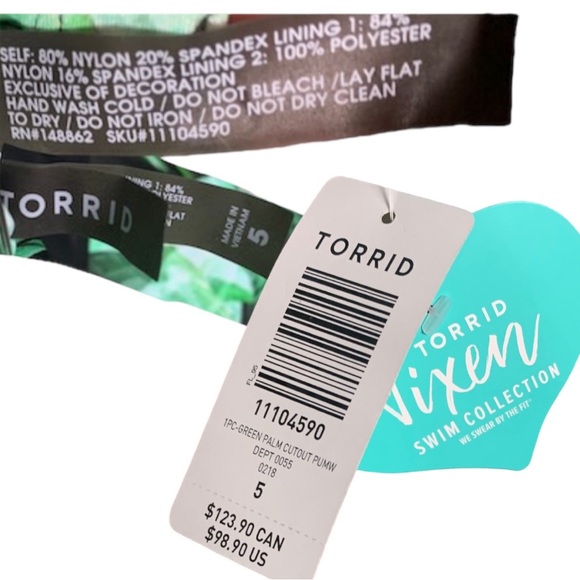 TORRID One Piece Push Up Padded Cut-Out Mesh Green Palm Print Swimsuit N… - Picture 3 of 4